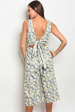 Sleeveless V-neck Capri Floral Jumpsuit - Pack of 6 Pieces