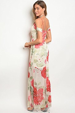 Drop Sleeves Floral Print Sheer Maxi Dress - Pack of 6 Pieces