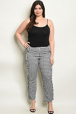 Plus Size Ruffled Detail Gingham Trousers - Pack of 6 Pieces