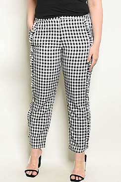 Plus Size Ruffled Detail Gingham Trousers - Pack of 6 Pieces