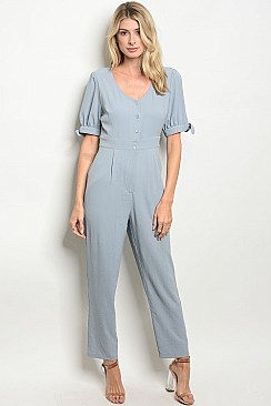 V-neck Fitted Waist Button Top Jumpsuit - Pack of 6 Pieces