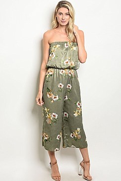 Sleeveless Tube Top Floral Print Satin Jumpsuit - Pack of 6 Pieces