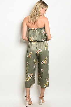 Sleeveless Tube Top Floral Print Satin Jumpsuit - Pack of 6 Pieces