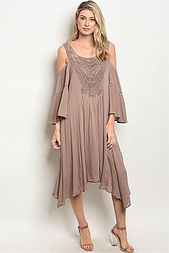 Drop Bell Sleeves Laced Top Midi Dress - Pack of 6 Pieces