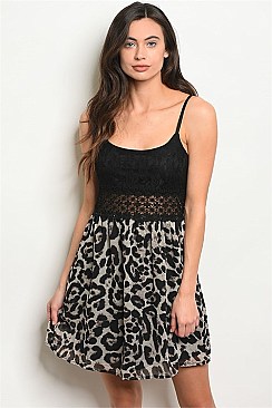 Sleeveless Lace Detail Leopard Print Dress - Pack of 6 Pieces