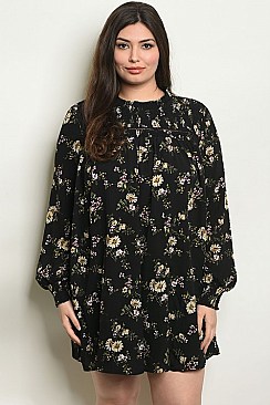 Plus Size Long Sleeve Mock Neck Floral Tunic Dress - Pack of 6 Pieces