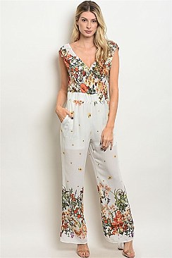 Sleeveless V-neck Floral Print Jumpsuit - Pack of 6 Pieces