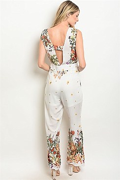 Sleeveless V-neck Floral Print Jumpsuit - Pack of 6 Pieces