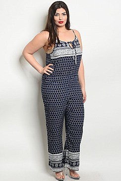 Plus Size Scoop Neck Printed Jumpsuit - Pack of 6 Pieces