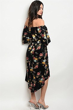 Drop Sleeves Floral Print Midi Dress - Pack of 6 Pieces