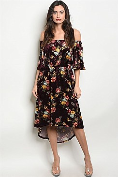 Drop Sleeves Floral Print Midi Dress - Pack of 6 Pieces