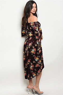 Drop Sleeves Floral Print Midi Dress - Pack of 6 Pieces