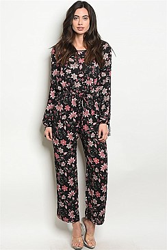 Long Sleeve Floral Wide Leg Jumpsuit - Pack of 6 Pieces