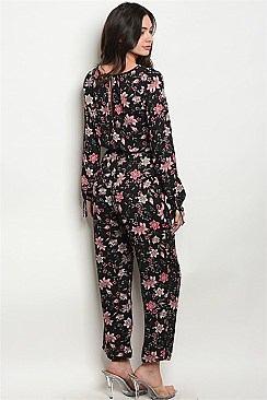 Long Sleeve Floral Wide Leg Jumpsuit - Pack of 6 Pieces