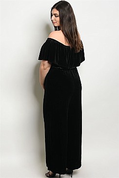 Plus Size Short Sleeve Off the Shoulder Velvet Jumpsuit - Pack of 6 Pieces