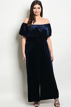 Plus Size Short Sleeve Off the Shoulder Velvet Jumpsuit - Pack of 6 Pieces