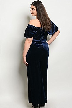 Plus Size Short Sleeve Off the Shoulder Velvet Jumpsuit - Pack of 6 Pieces