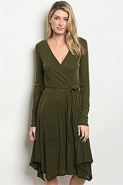Long Sleeve V-neck Shimmer Wrap Dress - Pack of 6 Pieces