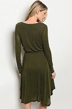 Long Sleeve V-neck Shimmer Wrap Dress - Pack of 6 Pieces