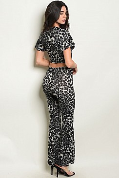 Short Sleeve Leopard Print Crop Top and Pants Set - Pack of 6 Sets