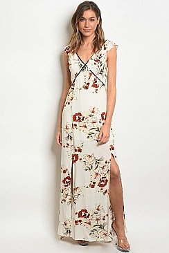 Sleeveless V-neck Floral Print Maxi Dress - Pack of 6 Pieces