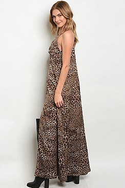 Sleeveless V-neck Leopard Print Maxi - Pack of Dress - Pack of 6 Pieces