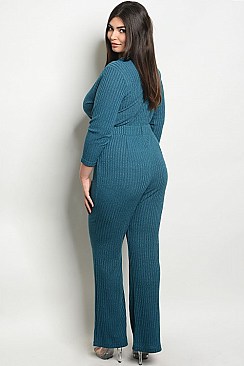 Plus Size 3/4 Sleeve Choker Neck Ribbed Jumpsuit - Pack of 6 Pieces