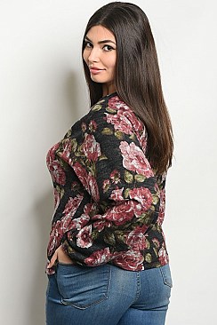 Plus Size Long Sleeve Bold Floral Top - Pack of 6 Pieces