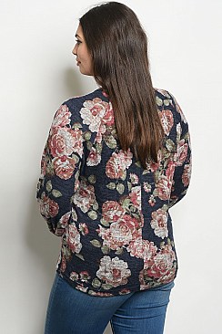 Plus Size Long Sleeve Bold Floral Top - Pack of 6 Pieces