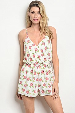 Sleeveless V-neck Floral Print Romper - Pack of 6 Pieces