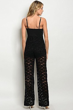 Sleeveless V-neck Full Lace Jumpsuit - Pack of 6 Pieces