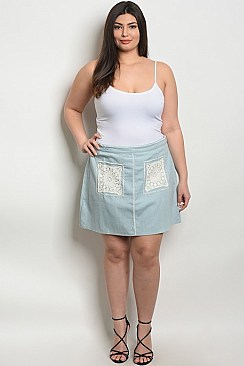 Plus Size Fitted Waist Pocket Detail Denim Skirt - Pack of 6 Pieces