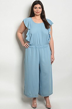 Plus Size Sleeveless Scoop Neck Ruffled Jumpsuit - Pack of 6 Pieces