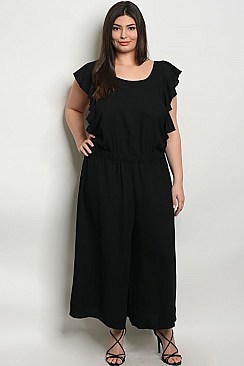 Plus Size Sleeveless Scoop Neck Ruffled Jumpsuit - Pack of 6 Pieces