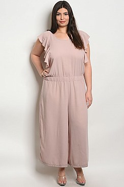 Plus Size Sleeveless Scoop Neck Ruffled Jumpsuit - Pack of 6 Pieces