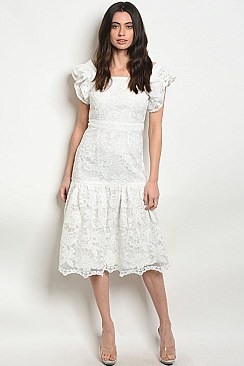 Flutter Sleeve Full Lace Midi Dress - Pack of 6 Pieces