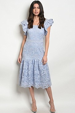Flutter Sleeve Full Lace Midi Dress - Pack of 6 Pieces