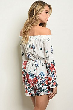 Long Bell Sleeve Off The Shoulder Floral Romper - Pack of 5 Pieces