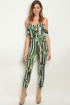 Cold Shoulder Floral Striped Jumpsuit - Pack of 6 Pieces