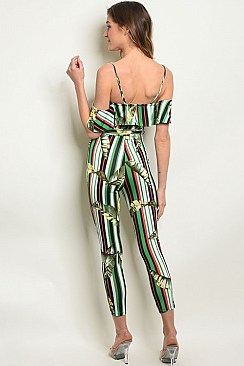 Cold Shoulder Floral Striped Jumpsuit - Pack of 6 Pieces