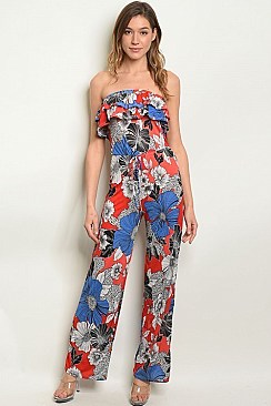 Sleeveless Tube Top Ruffled Floral Jumpsuit - Pack of 6 Pieces