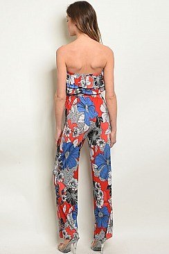 Sleeveless Tube Top Ruffled Floral Jumpsuit - Pack of 6 Pieces