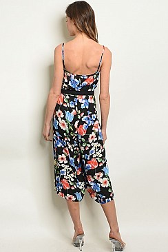 Sleeveless V-neck Floral Print Cropped Jumpsuit - Pack of 6 Pieces