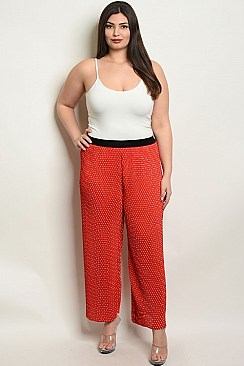 Plus Size Elastic Waistband Polka Dot Pants - Pack of 6 Pieces