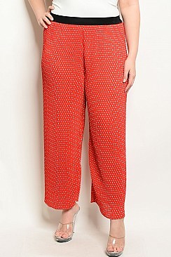 Plus Size Elastic Waistband Polka Dot Pants - Pack of 6 Pieces