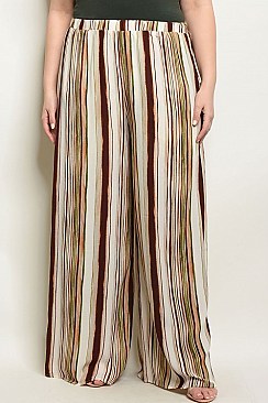 Plus Size Elastic Waistband Striped Wide Leg Pants - Pack of 6 Pieces