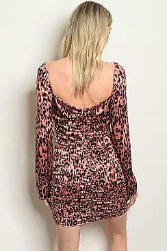 Long Sleeve V-neck Leopard Print Bodycon Dress - Pack of 8 Pieces