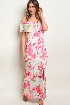 Short Sleeve Off the Shoulder Floral Maxi Dress - Pack of 6 Pieces