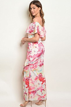 Short Sleeve Off the Shoulder Floral Maxi Dress - Pack of 6 Pieces