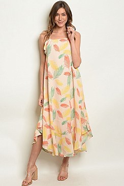 Sleeveless Leaves Print Tunic Maxi Dress - Pack of 6 Pieces